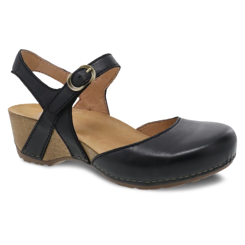 DANSKO Tiffani Size 41 US 10.5-11 Black Leather Mary Jane Clog Milled Burnished